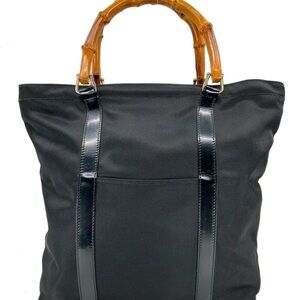 Gucci Vintage Nylon Bamboo Top Handle Tote Bag